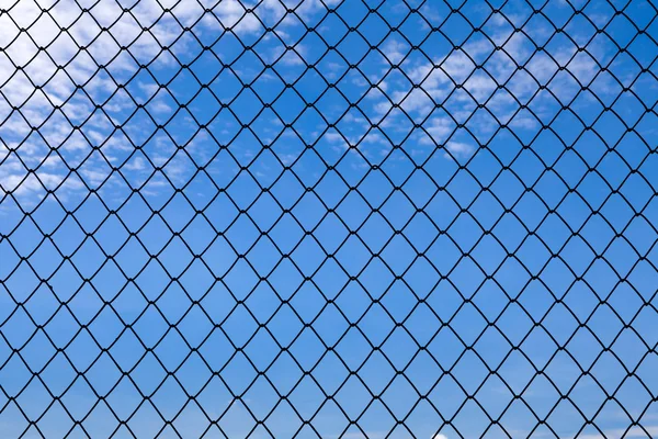 Mavi gökyüzü arkaplanlı metalik ağ — Stok fotoğraf