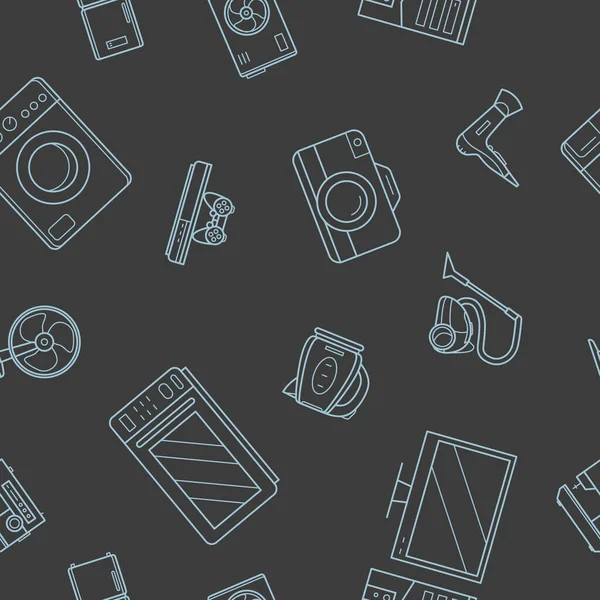 Elektronik - Kamera, bilgisayar, çamaşır makinesi, televizyon ve grafik tasarımı için diğer cihazların vektör arkaplanı (kusursuz desen)