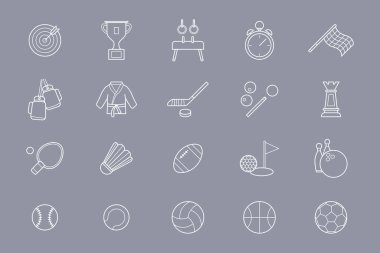 Spor Simgeleri seti - Site veya arayüz için spor türlerinin vektör ana hatları sembolleri