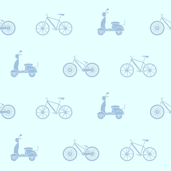 Papel Embalaje Patrón Sin Costuras Scooter Símbolos Bicicleta Para Diseño — Archivo Imágenes Vectoriales