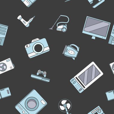 Elektronik - Kamera, bilgisayar, çamaşır makinesi, televizyon ve grafik tasarımı için diğer cihazların vektör renk arkaplanı (kusursuz desen)