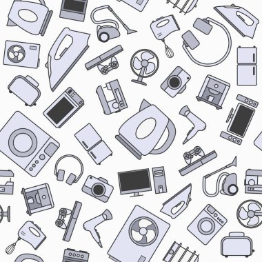 Elektronik - Kamera, bilgisayar, çamaşır makinesi, televizyon ve grafik tasarımı için diğer cihazların vektör renk arkaplanı (kusursuz desen)