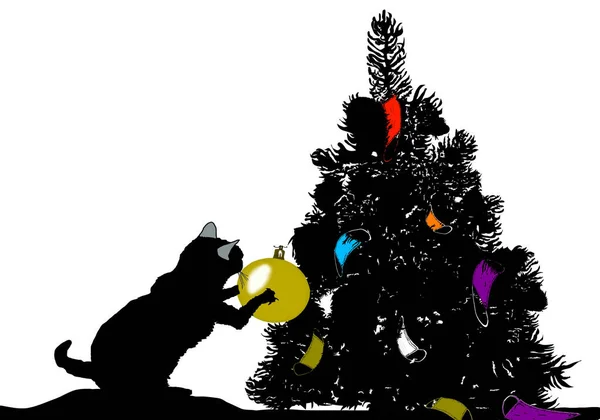 Arbre Noël Avec Chat Avec Boule Noël Accrocher — Photo