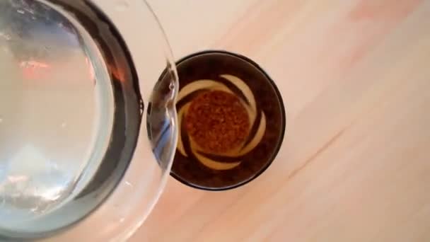 Preparation of instant coffee, close-up top view — Videoclip de stoc