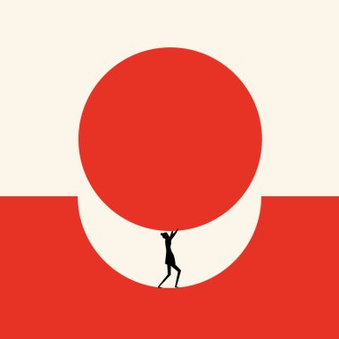 Minimalizm tarzında iş desteği, güçlü, bağımsız bir kadın, bir iş adamı, sorunlara çözüm ve başarı yolu buluyor. Vektör