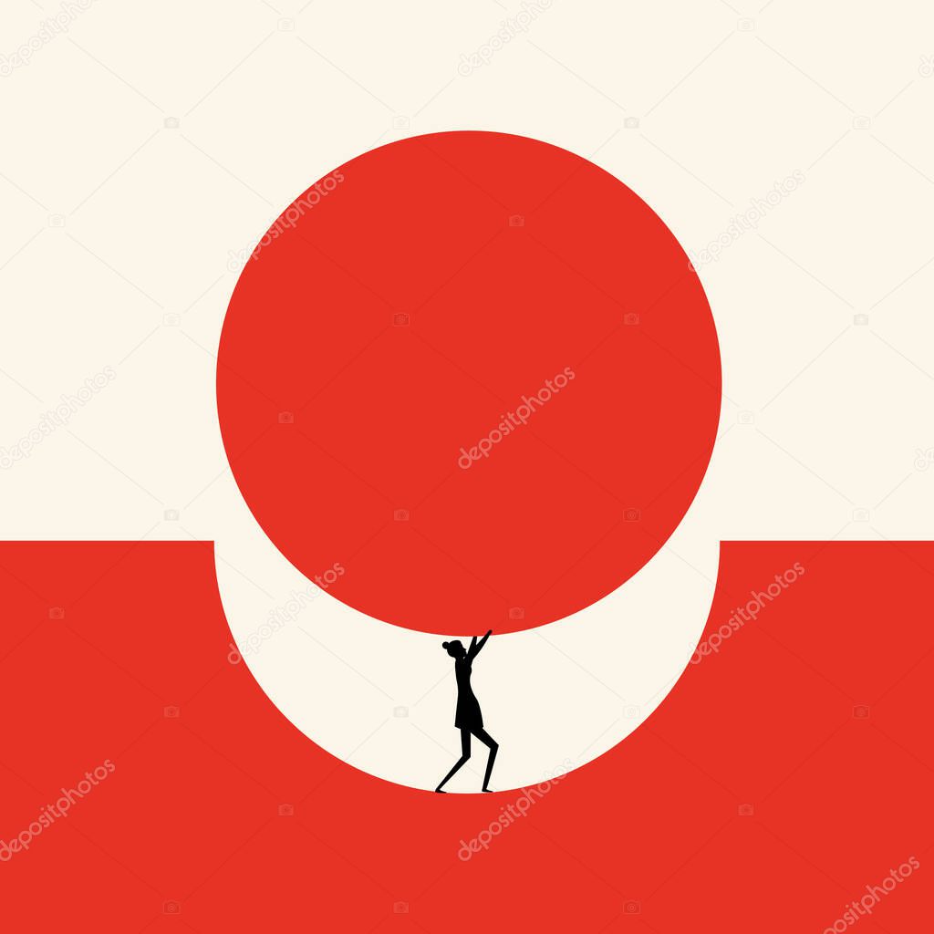 Business support in the style of minimalism, a strong, independent woman, a businessman, finding solutions to problems and the path to success. Vector
