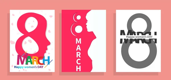 Zestaw kartek okolicznościowych z 8 marca. Światowy Dzień Kobiet — Wektor stockowy