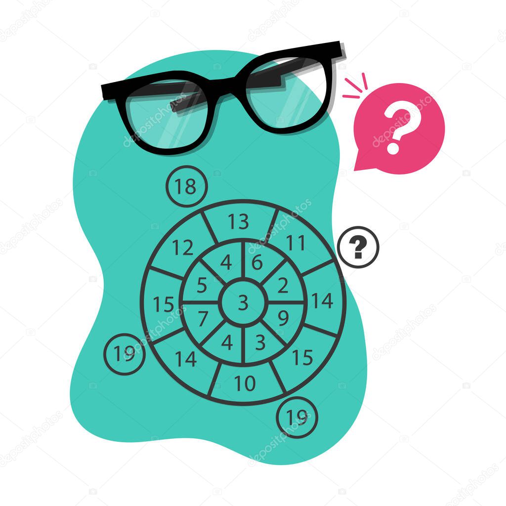 A riddle with a trick or attentiveness. Mystery, rebus for social networks. Number riddle. Vector