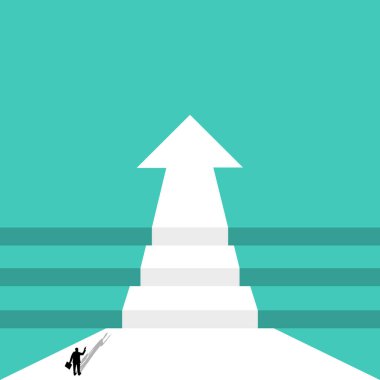 İş stratejisi, terfi, yol seçimi. İş adamı ve oklarla ilgili vektör kavramı. Başarı, hırs, motivasyon ve kararlılığın sembolü.