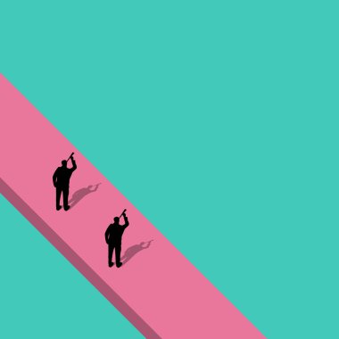 İş adamları tek bir yöne bakar, Minimalizm. Vektör illüstrasyonu.