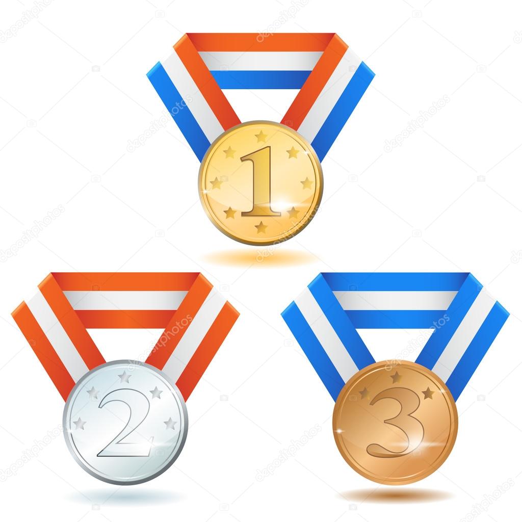 Three detailed vector medals - gold, silver and bronze