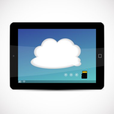 gerçekçi tablet pc bilgisayar bulut beyaz zemin üzerine izole ekran ile