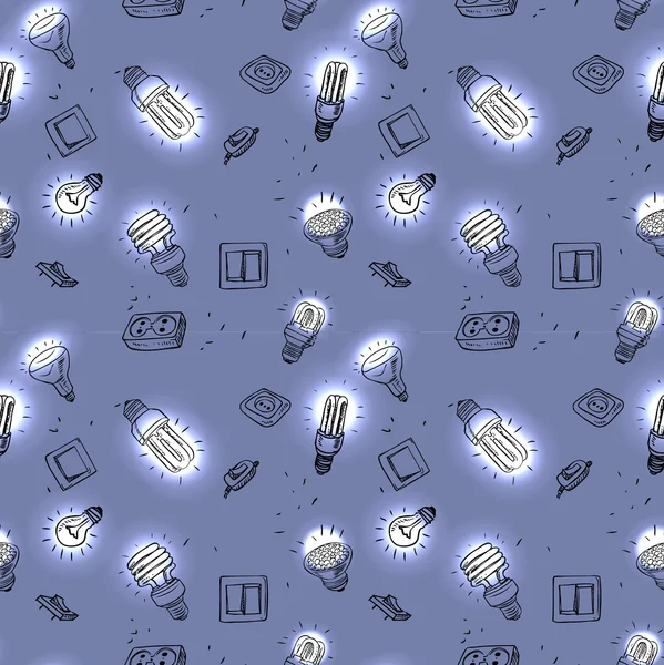 Skiss av olika lampor strömställare och uttag, sömlösa b — Stockfoto