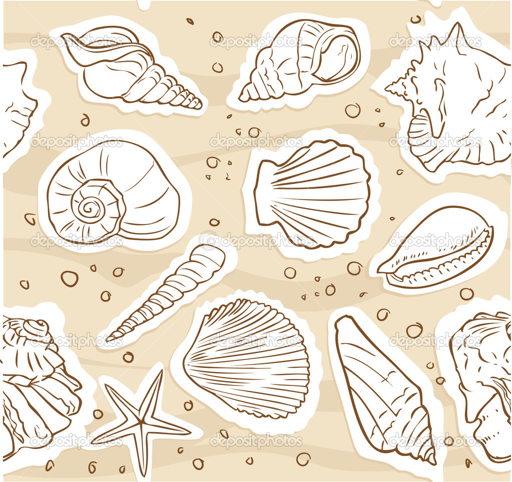 seamless pattern from shells on the sand