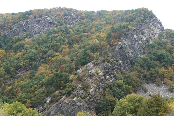 Vista Montanha Com Folhagem Queda Perto Point Gap Overlook Poconos — Fotografia de Stock