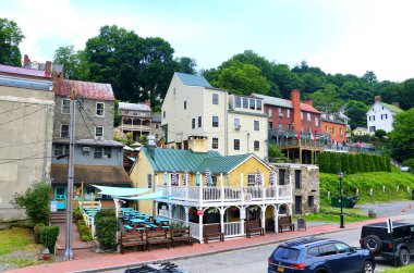 Harpers Ferry, West Virginia, U.S - August 22, 2021 - The view of the residential and commercial buildings during the day