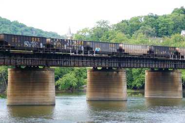 Harpers Ferry, West Virginia, U.S - August 22, 2021 - The freight train on a summer day