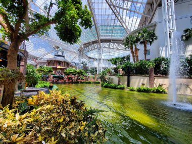 Nashville, Tennessee, U.S - June 26, 2022 - Beautiful river and tropical plants inside of Gaylord Opryland Resort and Convention Center