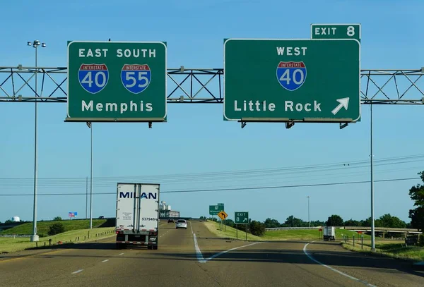 Arkansas June 2022 Highway Signs Interstate East Interstate South Memphis — Stock Photo, Image