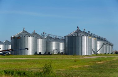 Arkansas, U.S.A - June 24, 2022 - Large grain silo near the wheat farm