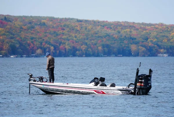 Cayuga Lake Nova York Eua Outubro 2022 Pescador Barco Com — Fotografia de Stock