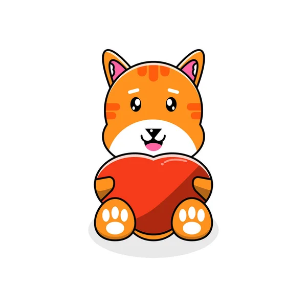 Cute Dog Fox Dog Hug Love Heart Esboço Ícone Logotipo —  Vetores de Stock