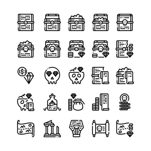 Set Treasure Treasure Trove Outline Style Icon Illustration — Image vectorielle