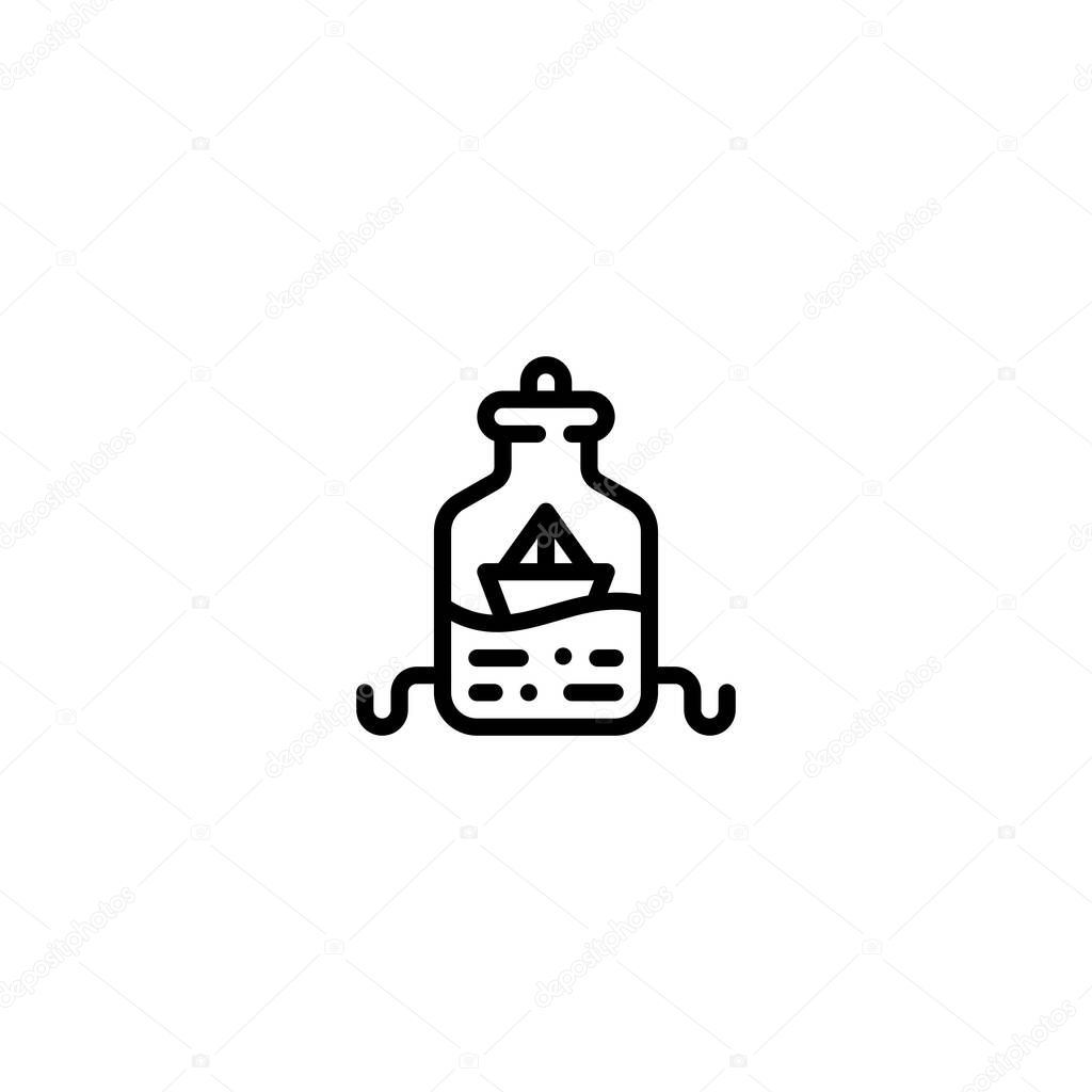 Bottle ship pirate outline style icon and illustration