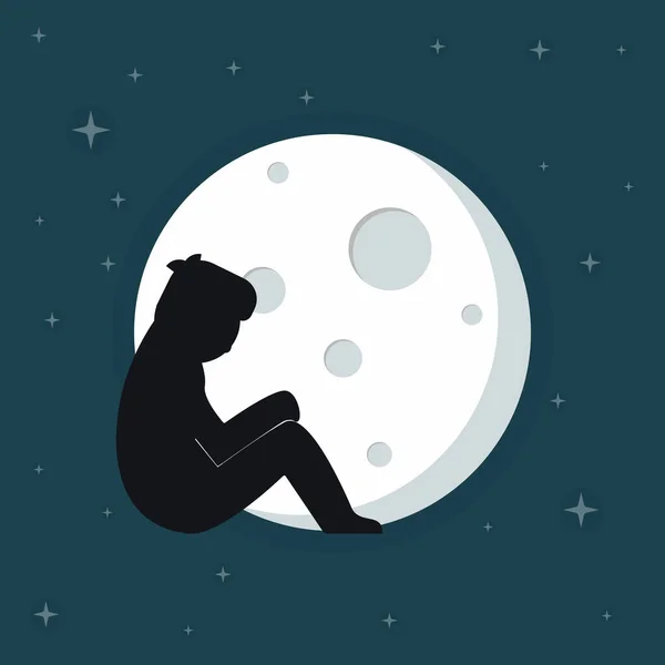Самотній Сумний Місяць Смуток Притча — стоковий вектор