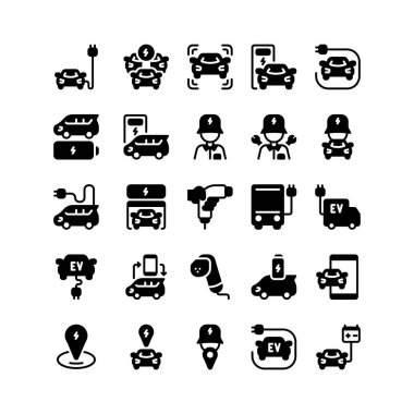 Otomobil Elektriği ve güç bataryası Glyph Simgesi, Logo ve illüstrasyon