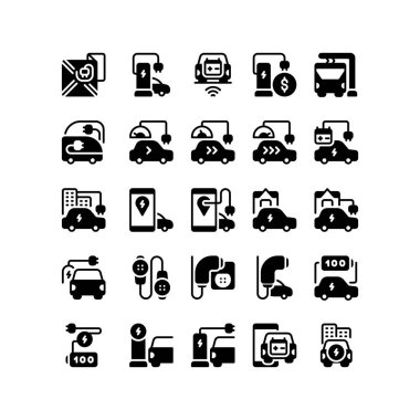 Elektrikli araba set Solid Icon, Logo ve illüstrasyon