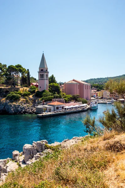 Meaditteraneam port with a church — Stock Photo, Image