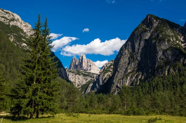 Mountain tops seen through a valley — Stock Photo, Image