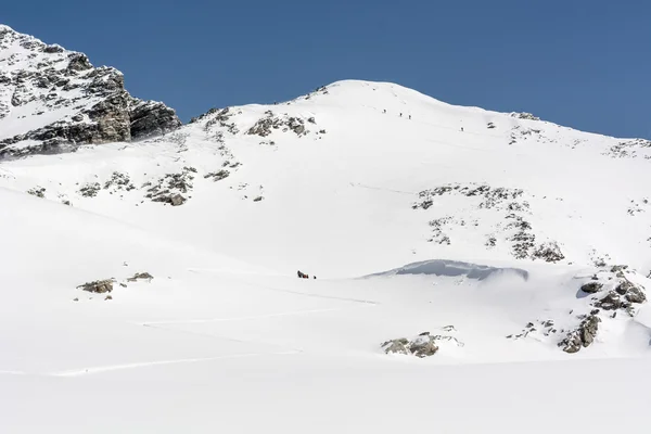 Вершина горы с лыжными трассами — стоковое фото
