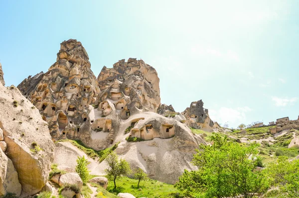 Cave city with dwellings cut into the rock — Stock Photo, Image