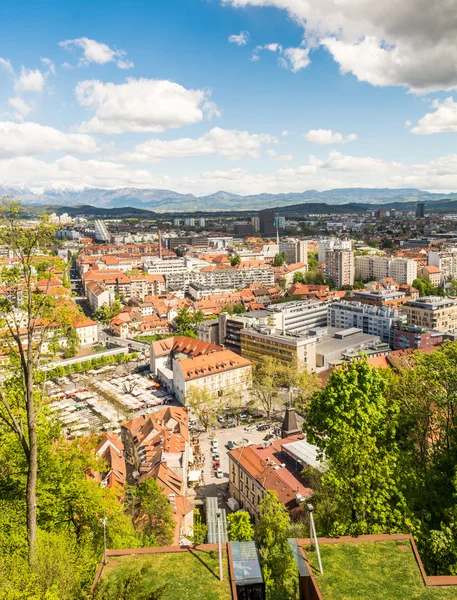 Panoramiczny widok na miasto z góry za plecami — Zdjęcie stockowe