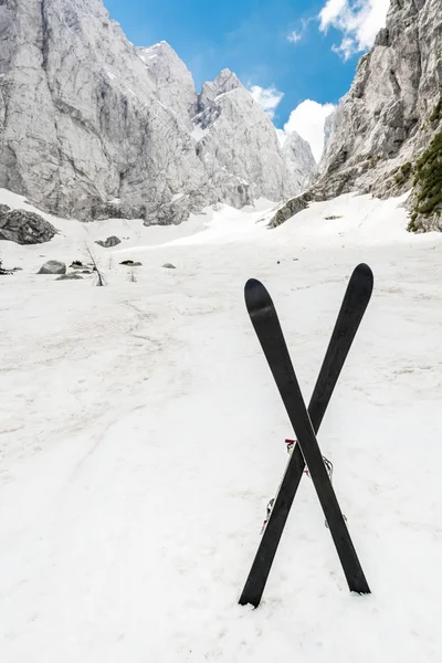 Çapraz Kayak Takımı ile dağ Vadisi — Stok fotoğraf