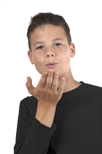 Boy beauty throwing kiss — Stock Photo, Image