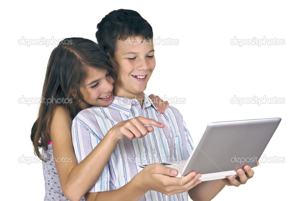 Girl & boy looking laptop