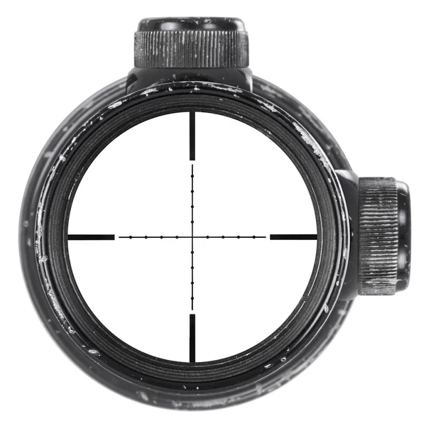 Looking through used rifle scope with Mil-Dot reticle, three clipping paths — Stock Photo, Image