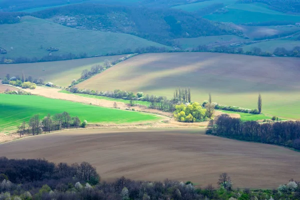 Weite Sicht Von Oben Auf Vielfältige Land Und Forstwirtschaftliche Flächen — Stockfoto