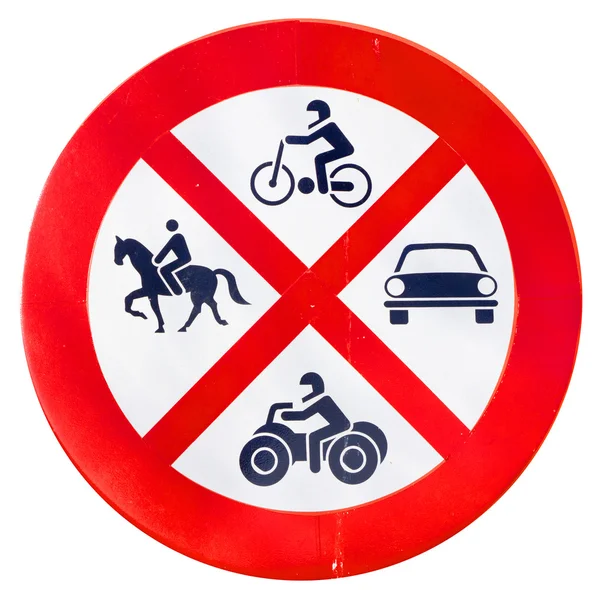 Prohibido entrar en coches, bicicletas, caballos y quads — Foto de Stock
