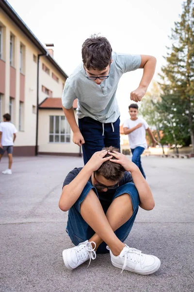 One Boy Bullying His Schoolmate Children Abusive Behavior — Stock Photo, Image
