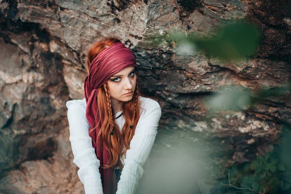 Outdoor Close Portrait Young Female Pirate Costume — Stock Photo, Image