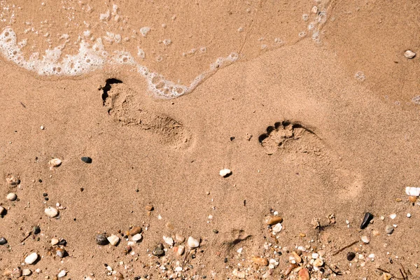 Draufsicht Auf Einen Meeressand Mit Fußabdruck Hintergrund Struktur Sommerliche Stimmung — Stockfoto