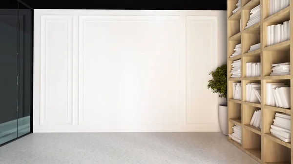 Librería Concepto Oficina Oficina Casa Con Representación Decorativa Pared Blanca — Foto de Stock