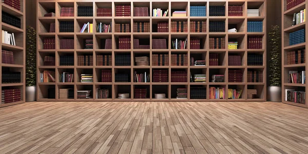 Moderní Velká Knihovna Design Dřevěná Knihovna Dřevěnou Parketovou Realistickou Vykreslování — Stock fotografie