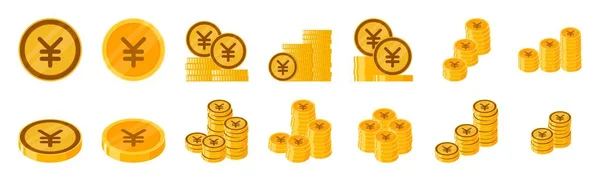 Giapponese Yen Coin Icon Set — Vettoriale Stock