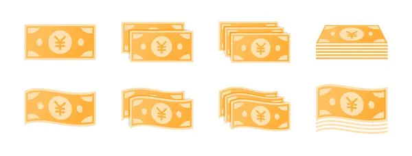 Conjunto Iconos Billetes Yenes Japoneses — Vector de stock