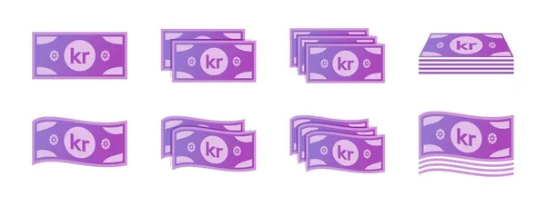 Norwegian Krone Banknote Icon Set — Vector de stock